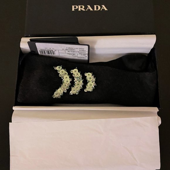 NWT PRADA Authentic Women Gray Socks Sparkling Decoration Size III - Picture 4 of 10